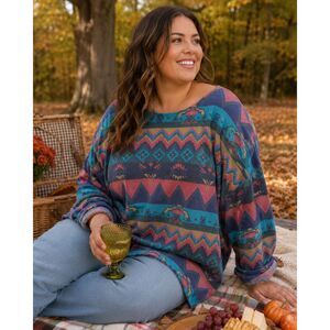 Basic Editions Women’s Vintage Aztec Southwestern Shirt/Thin Sweatshirt Plus 20